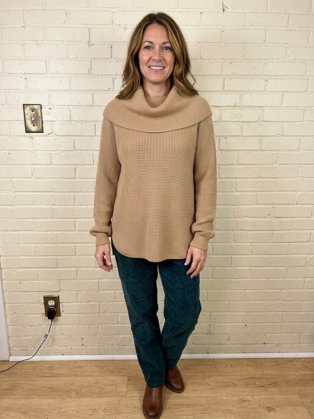 Michael Kors Brown Waffle Cowlneck Sweater Size xl